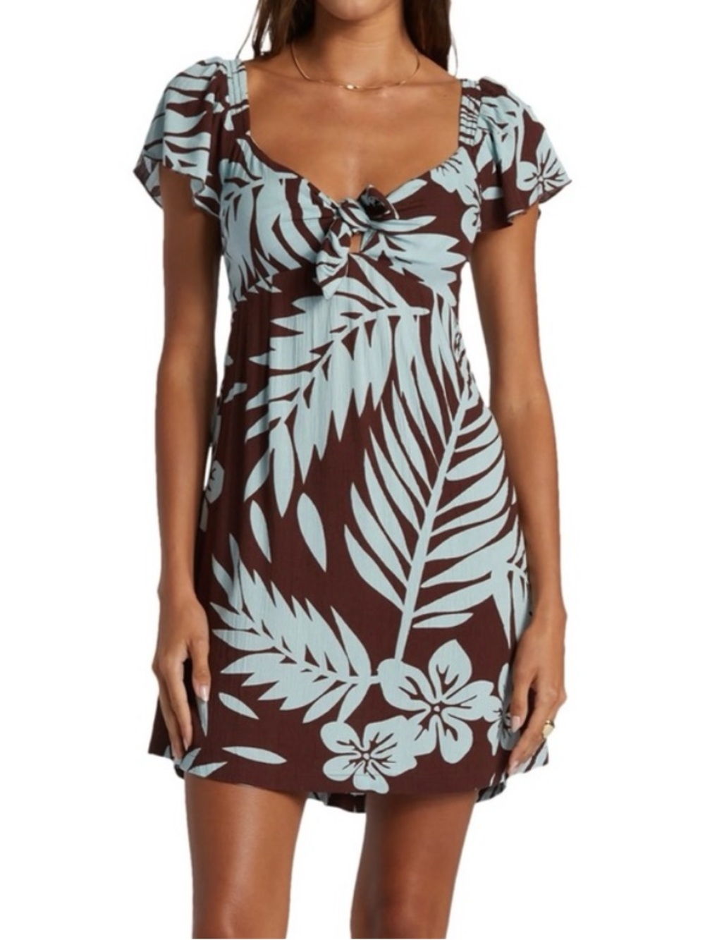 Roxy Brown & Light Blue Tropical Mini Dress